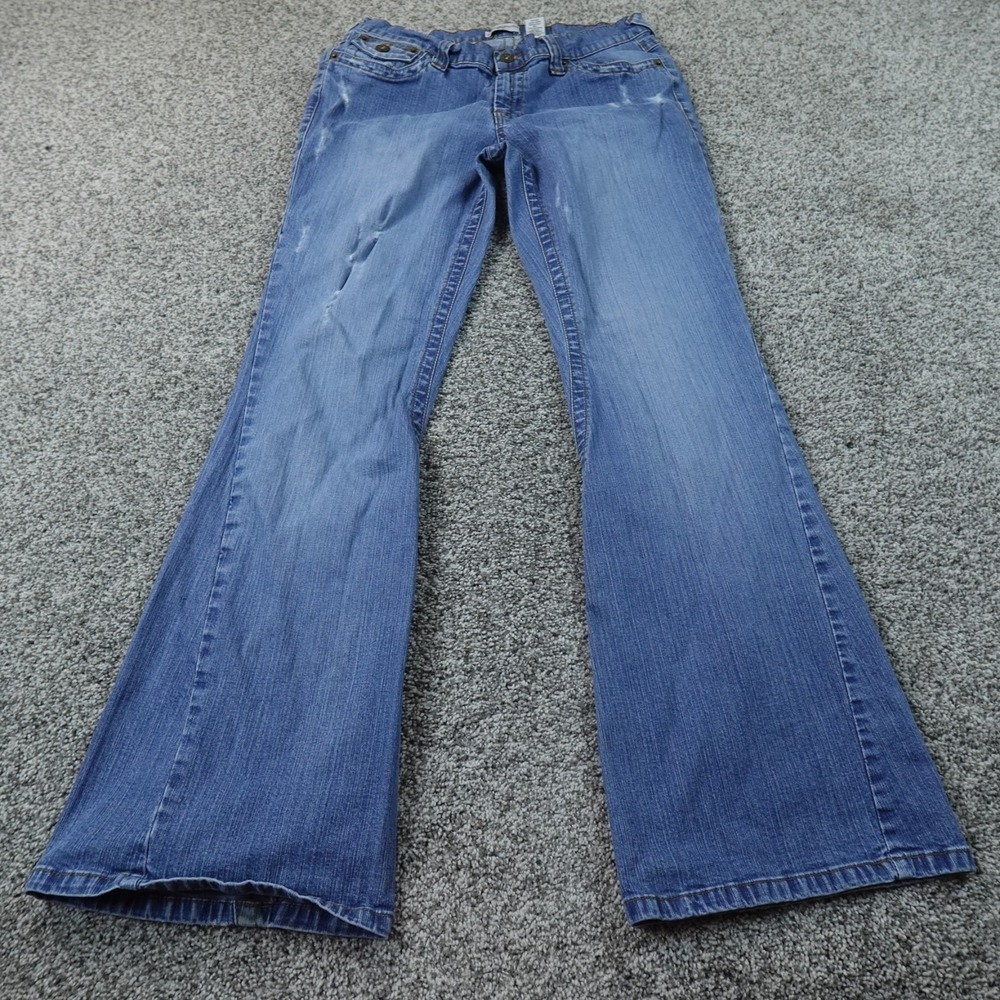 Flare Jeans Womens 12 Dark Blue Denim Pants Bell Bottom Boho Mid Rise Stretch